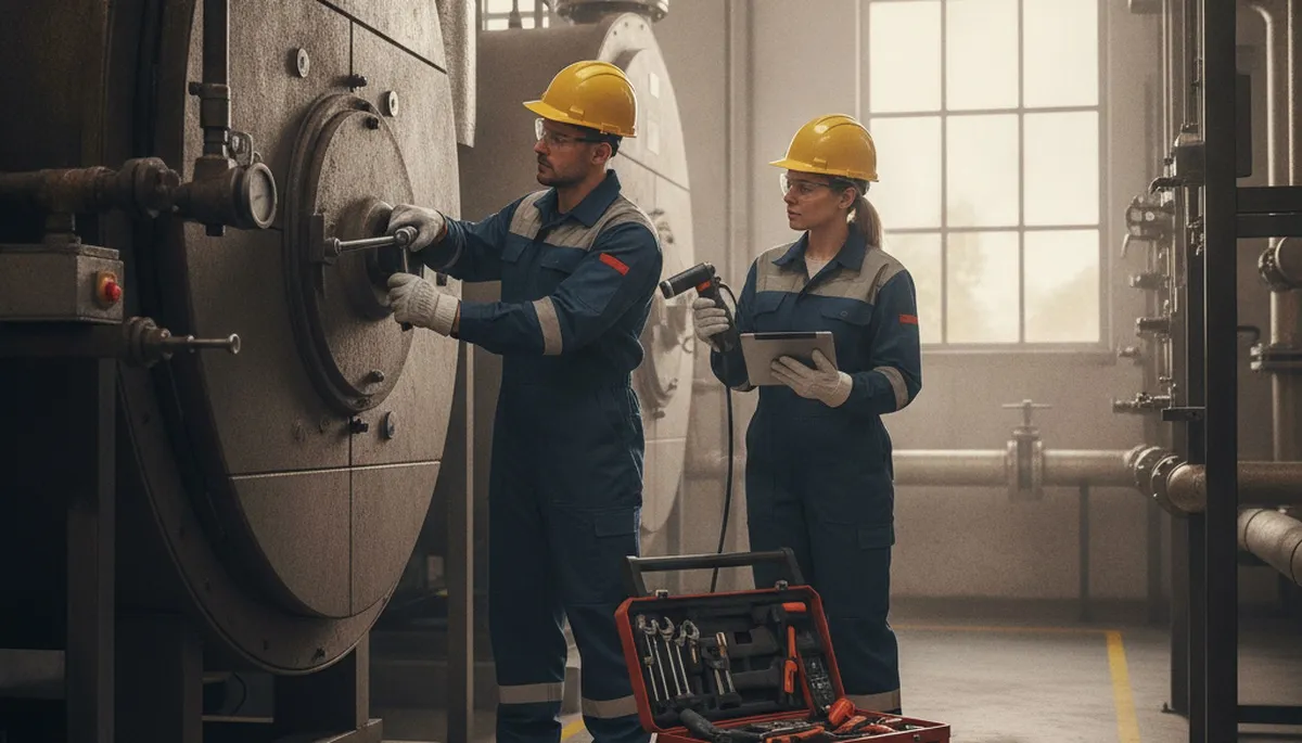 Boiler repair technician servicing a Colorado Springs, CO home heating system
