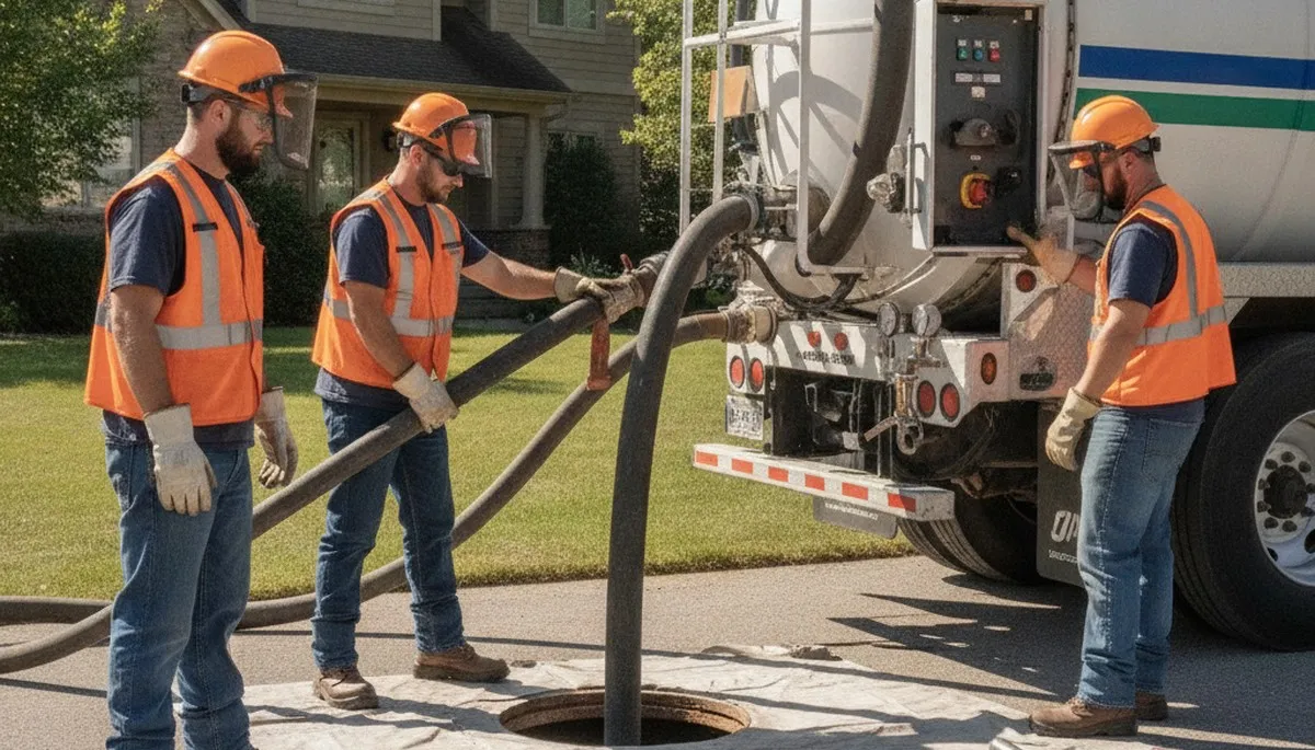 Septic pumping service truck in Colorado Springs, CO for residential plumbing repair and maintenance