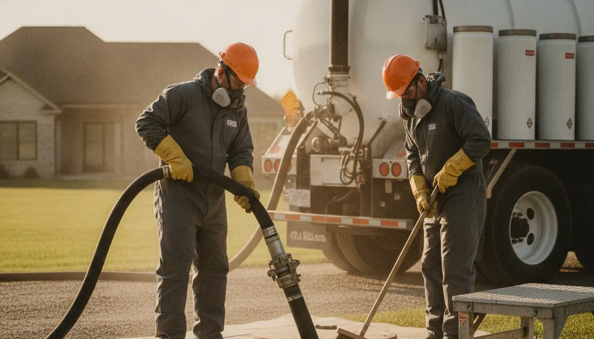 Septic tank cleaning service truck in Colorado Springs, CO for home plumbing repair and maintenance